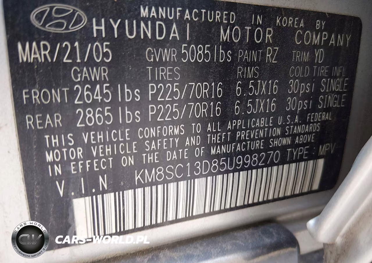 2005 Hyundai Santa Fe Gls VIN:KM8SC13D85U998270 - 9