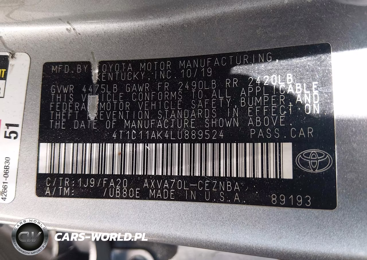 2020 Toyota Camry Le VIN:4T1C11AK4LU889524 - 9