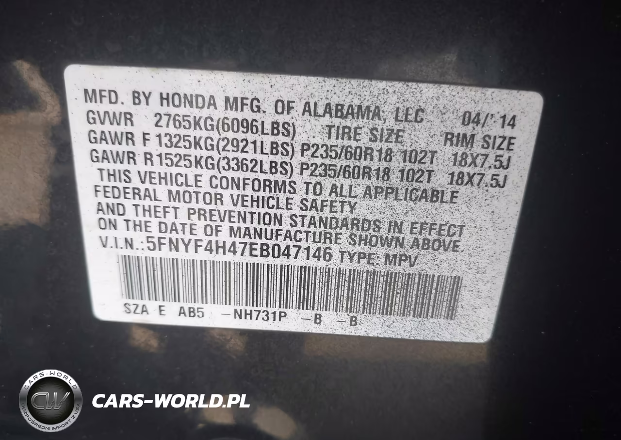 2014 Honda Pilot Ex VIN:5FNYF4H47EB047146 - 9