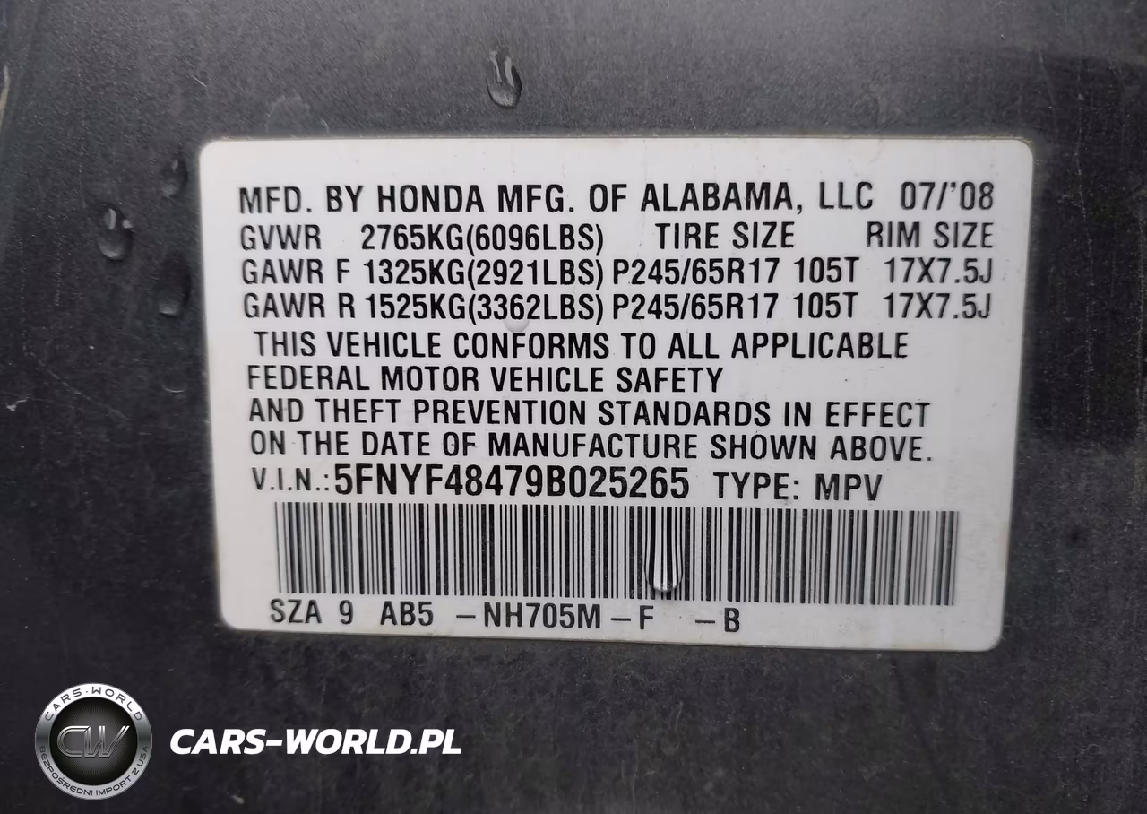 2009 Honda Pilot Ex VIN:5FNYF48479B025265 - 9