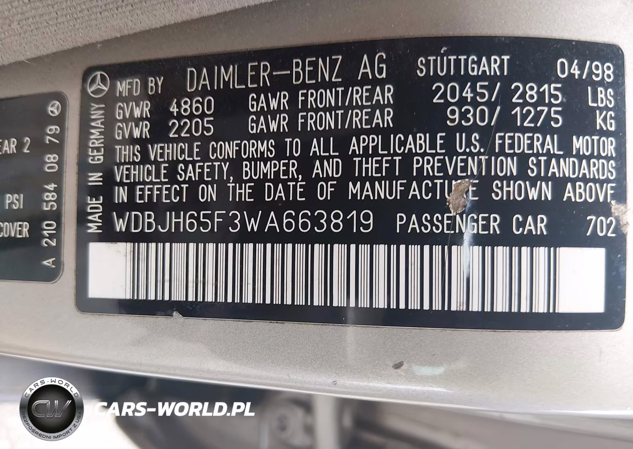 1998 Mercedes-Benz E 320 VIN:WDBJH65F3WA663819 - 9