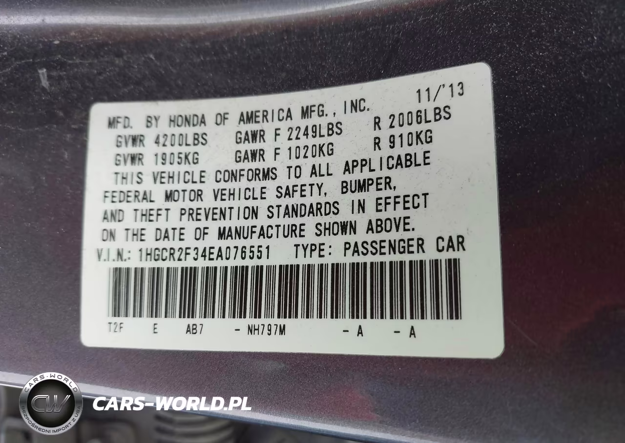 2014 Honda Accord Lx VIN:1HGCR2F34EA076551 - 9