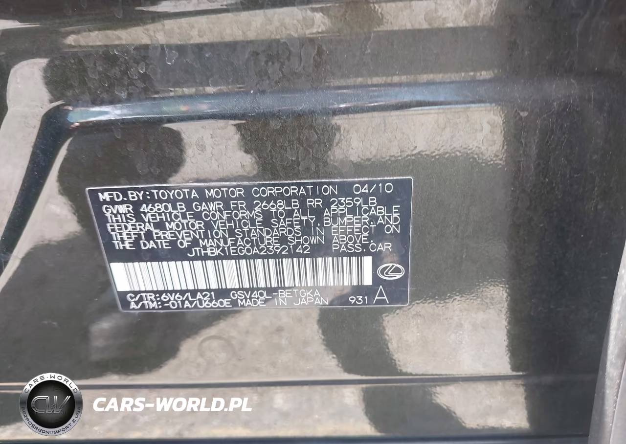 2010 Lexus Es 350 VIN:JTHBK1EG0A2392142 - 9