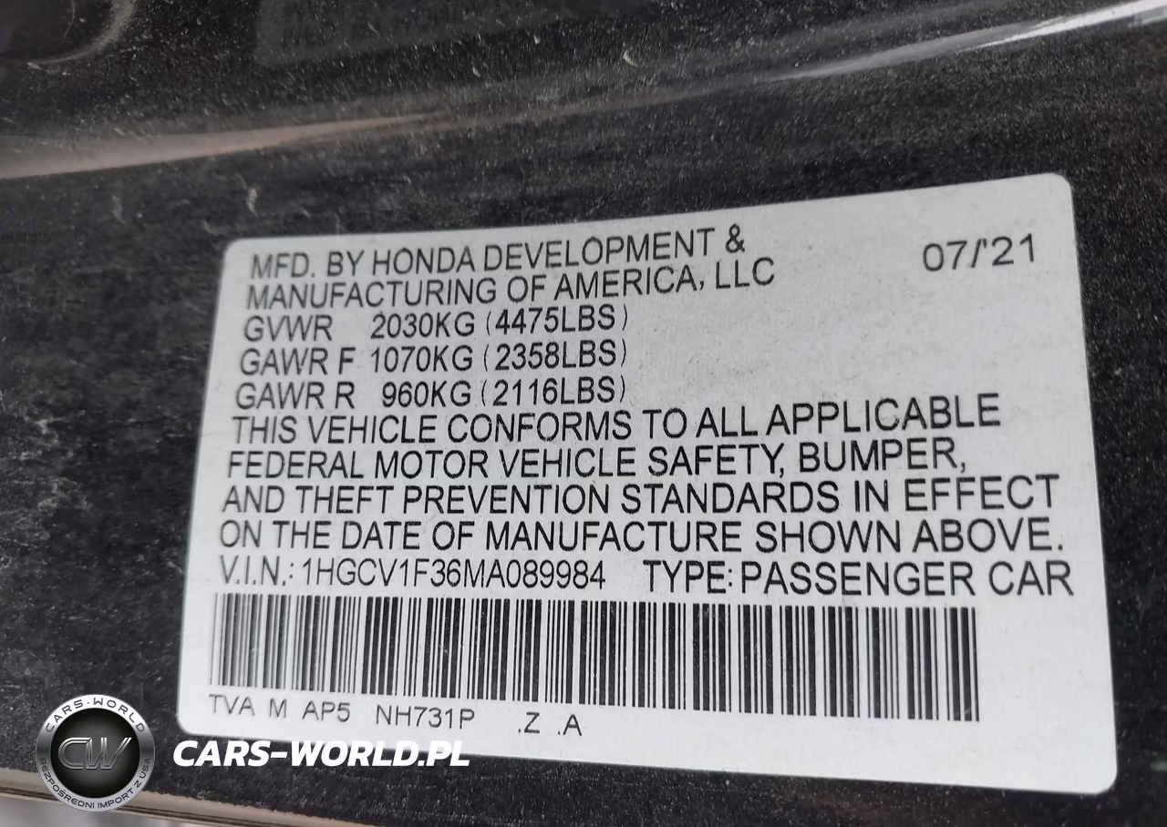 2021 Honda Accord Sport VIN:1HGCV1F36MA089984 - 9