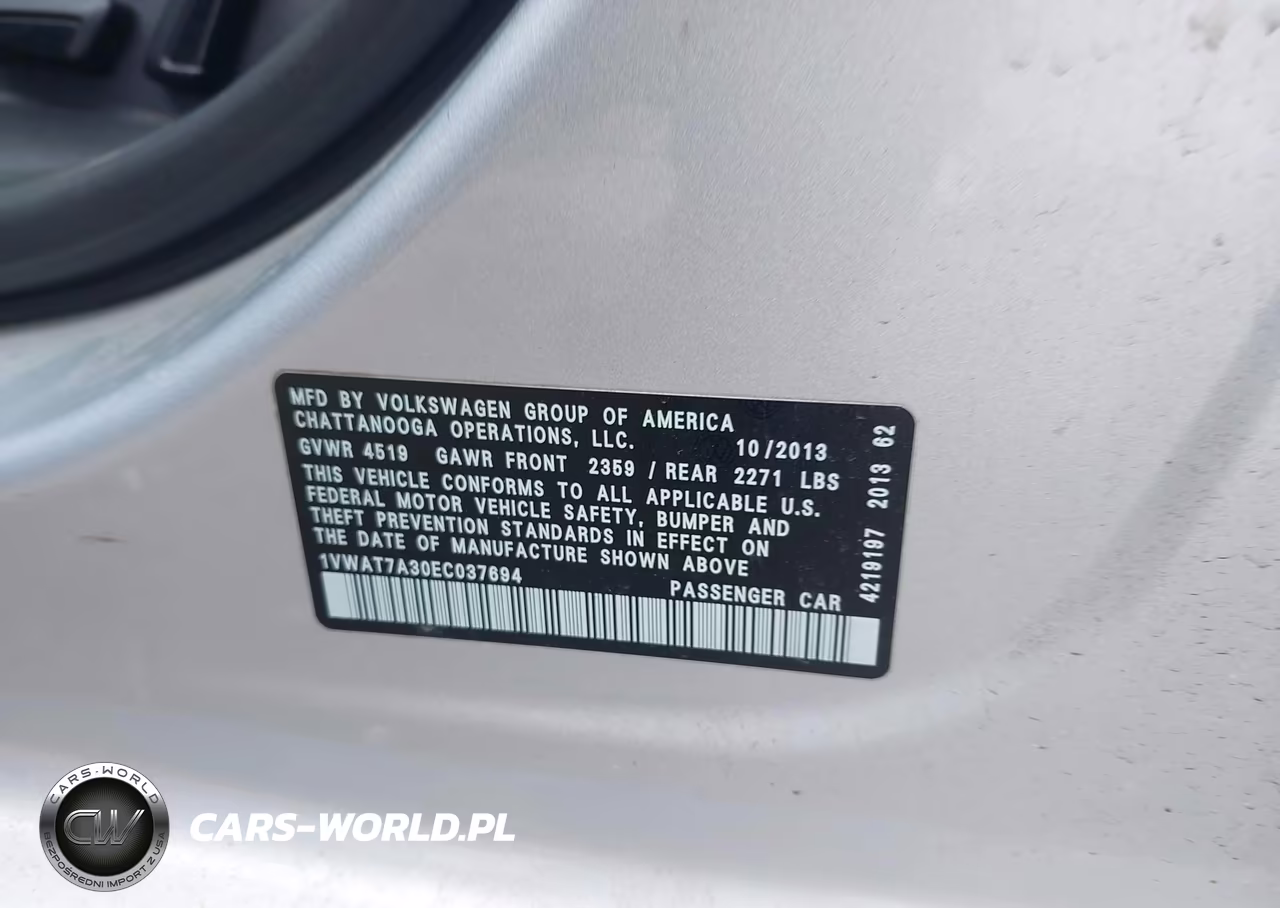 2014 Volkswagen Passat 1.8T Wolfsburg Edition VIN:1VWAT7A30EC037694 - 9