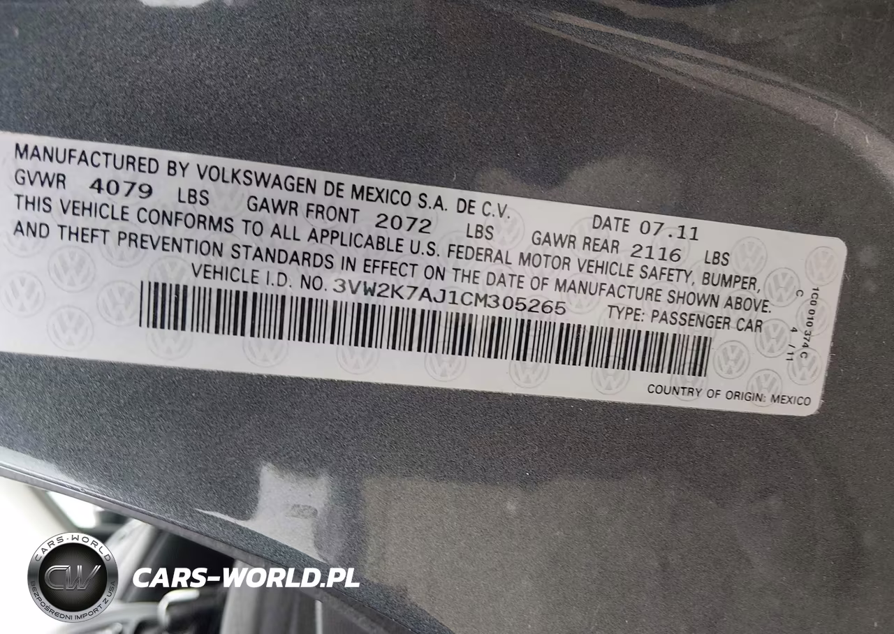 2012 Volkswagen Jetta 2.0L S VIN:3VW2K7AJ1CM305265 - 9