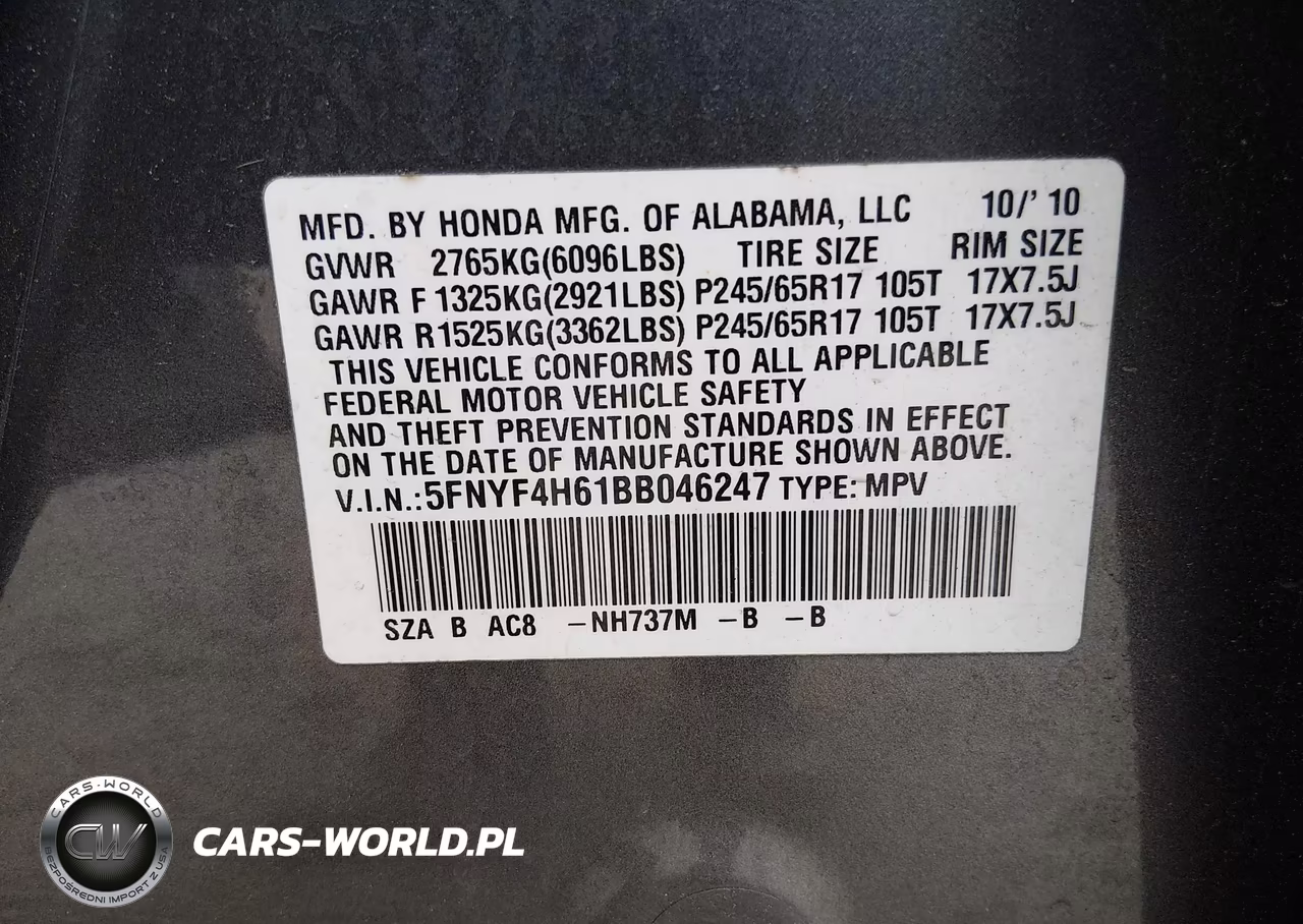 2011 Honda Pilot Ex-L VIN:5FNYF4H61BB046247 - 9