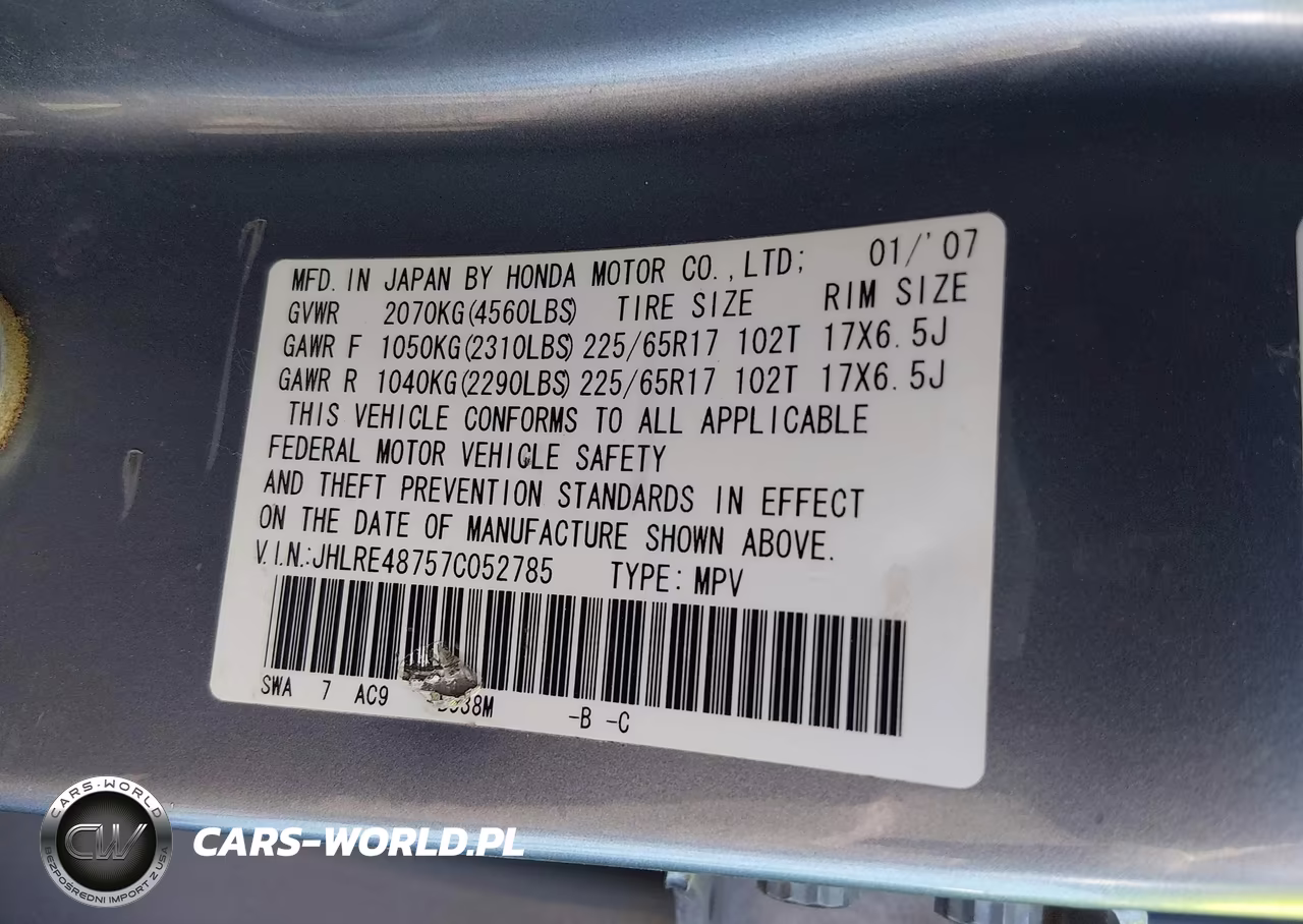 2007 Honda Cr-V Ex-L VIN:JHLRE48757C052785 - 9
