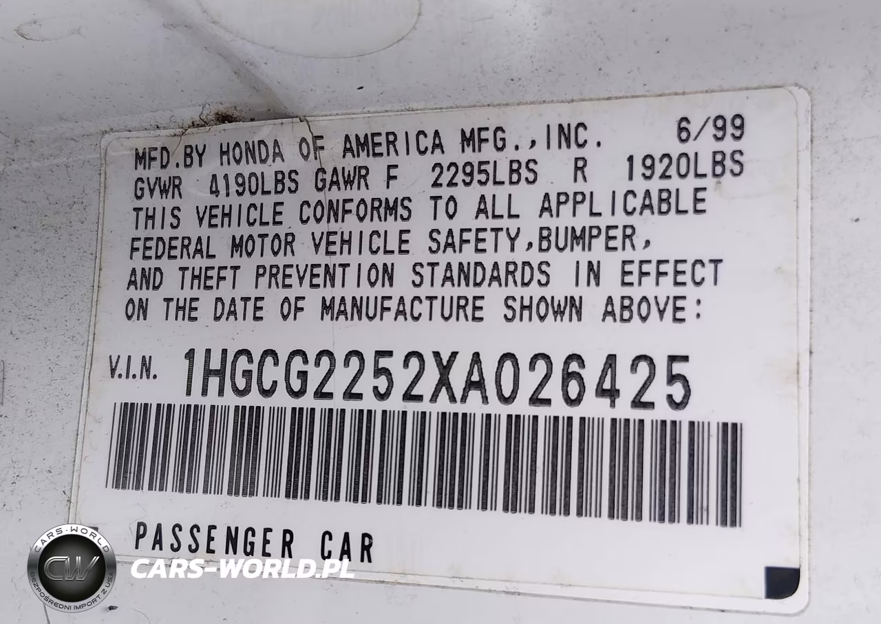1999 Honda Accord Ex V6 VIN:1HGCG2252XA026425 - 9
