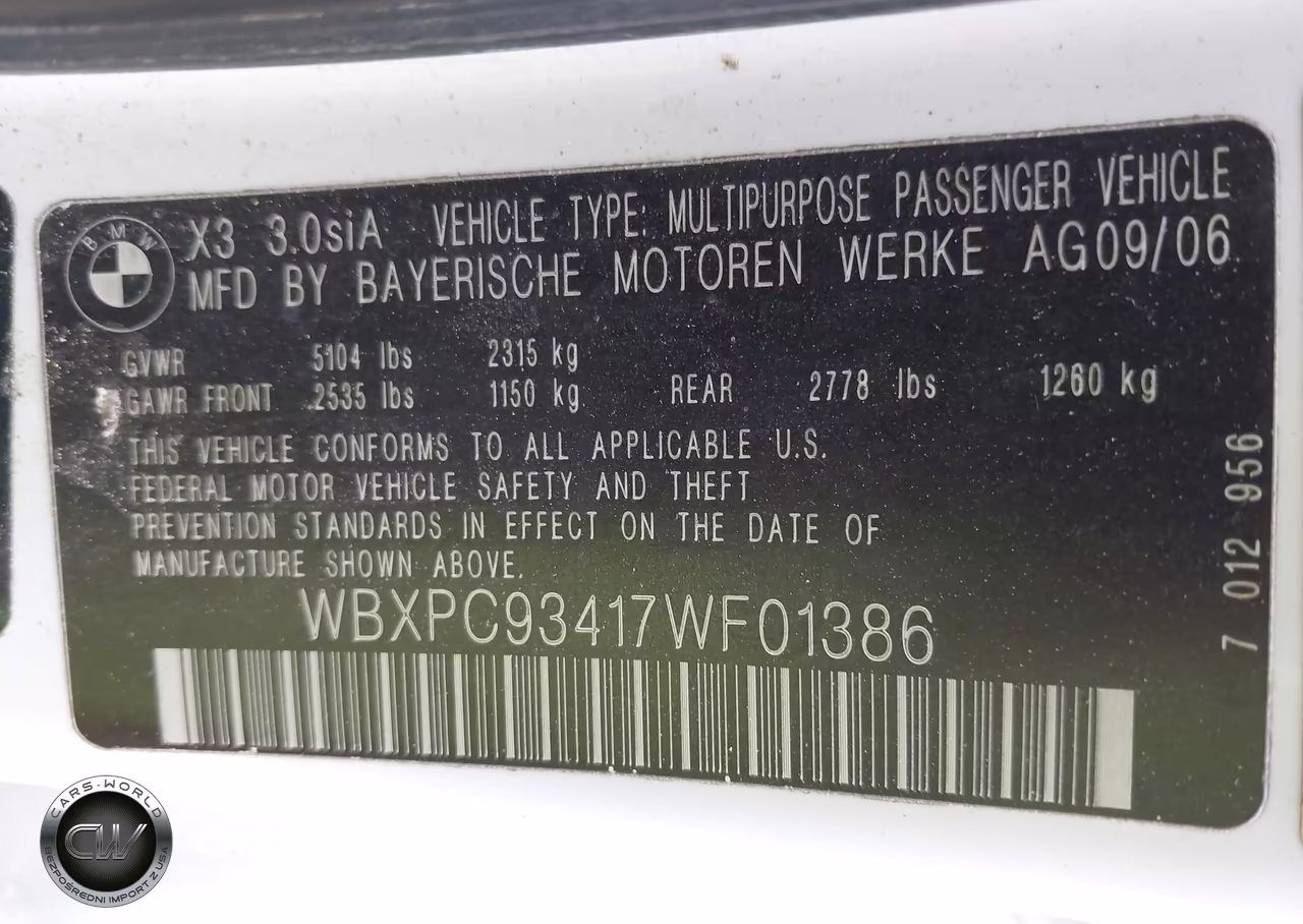 2007 BMW X3 3.0Si VIN:WBXPC93417WF01386 - 9