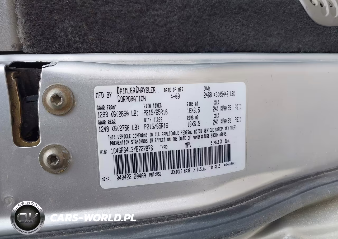 2000 Chrysler Town & Country Limited VIN:1C4GP64L3YB727876 - 9