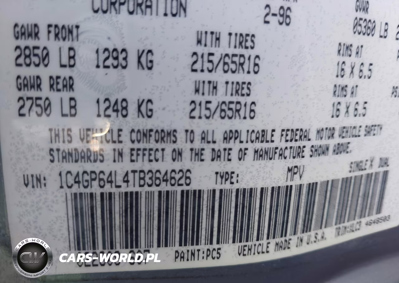1996 Chrysler Town & Country Lxi VIN:1C4GP64L4TB364626 - 9