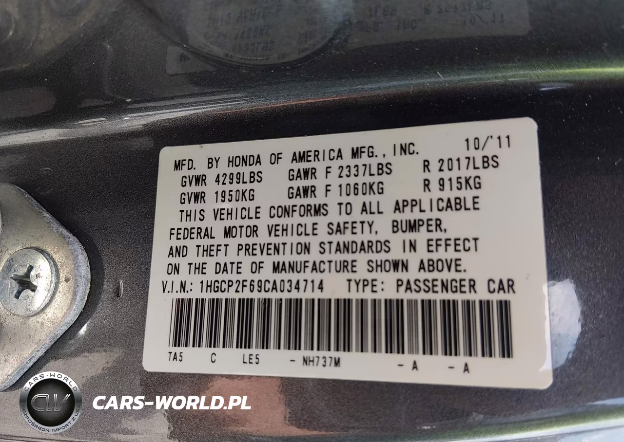 2012 Honda Accord 2.4 Se VIN:1HGCP2F69CA034714 - 9