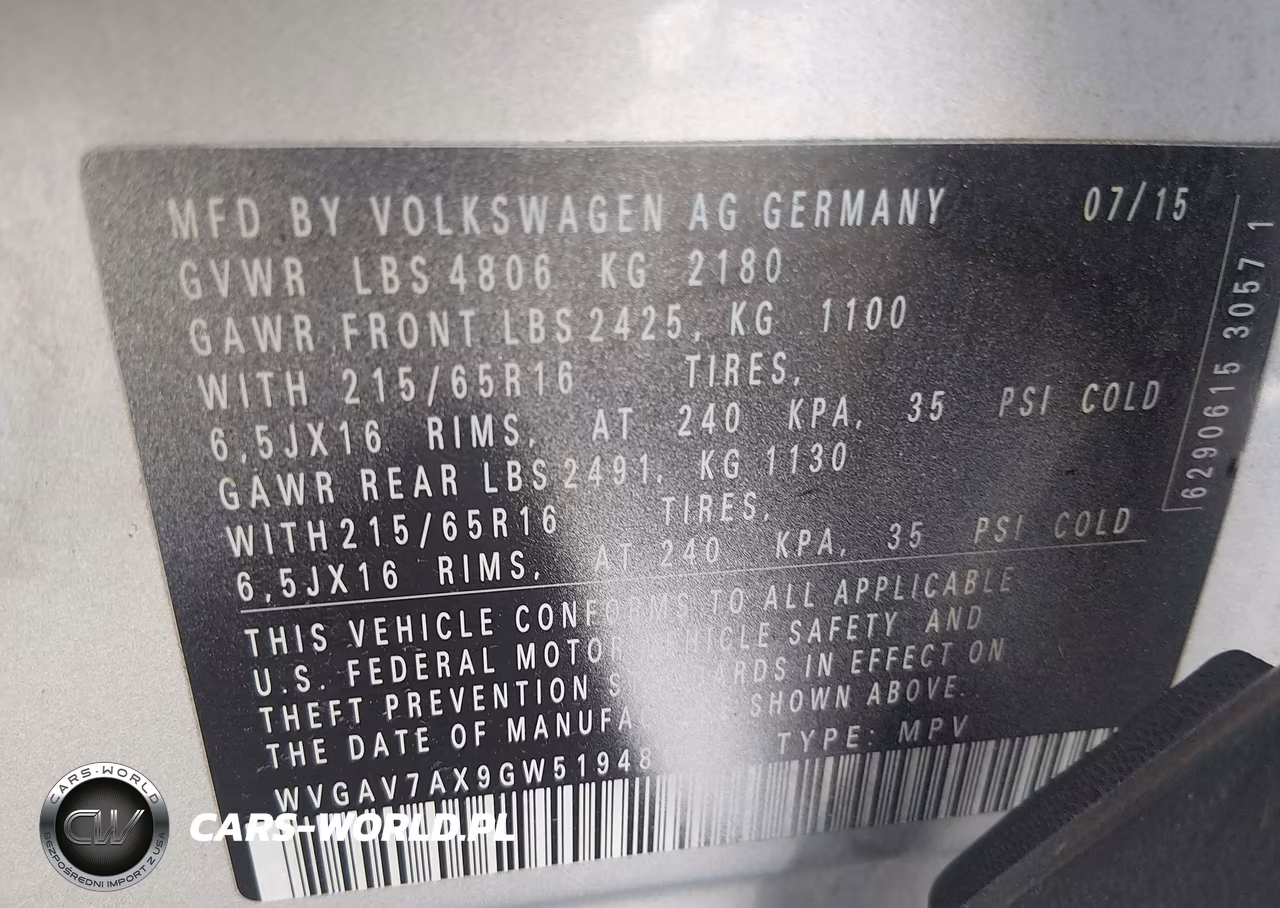 2016 Volkswagen Tiguan S VIN:WVGAV7AX9GW519481 - 9