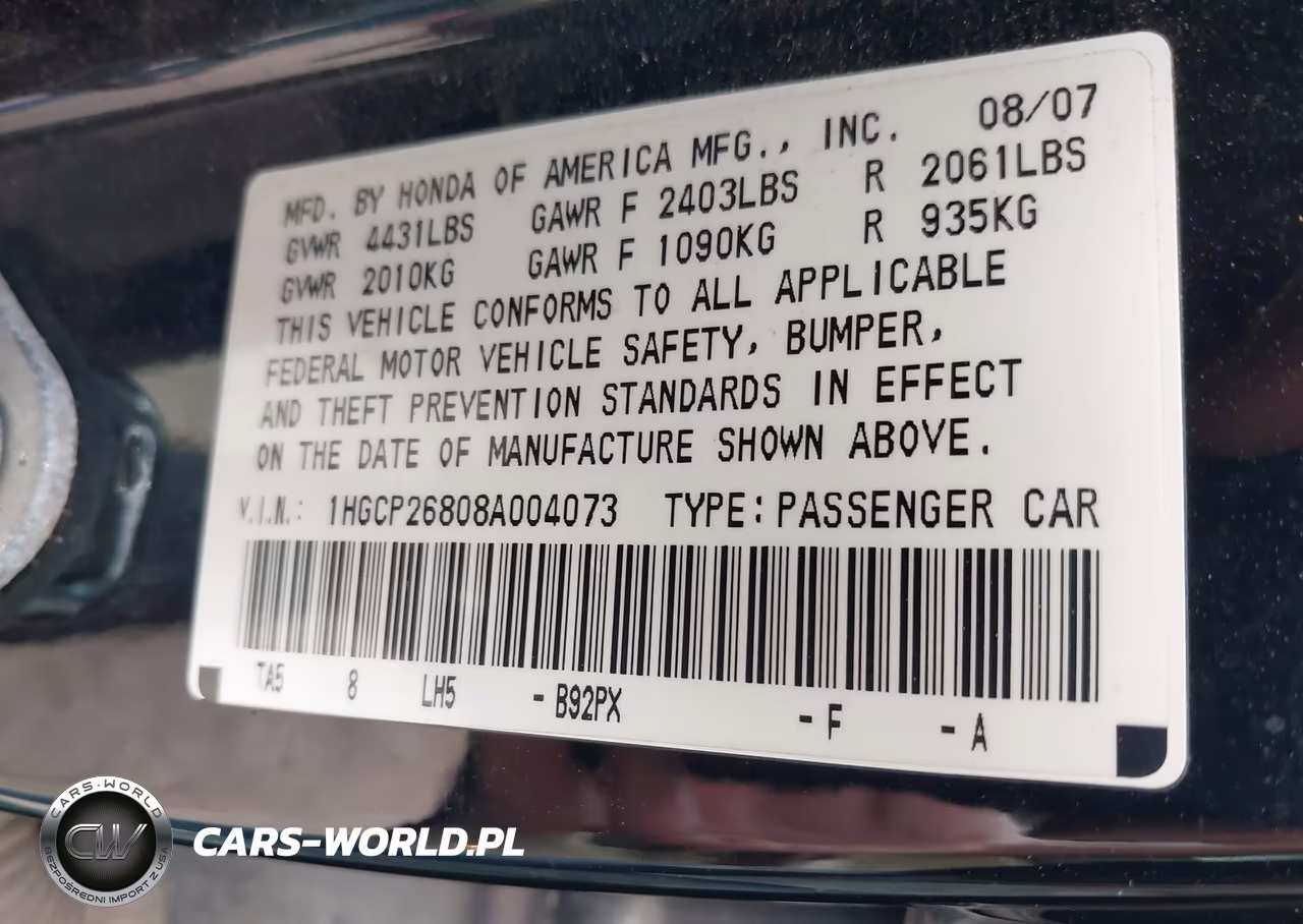 2008 Honda Accord 2.4 Ex-L VIN:1HGCP26808A004073 - 9