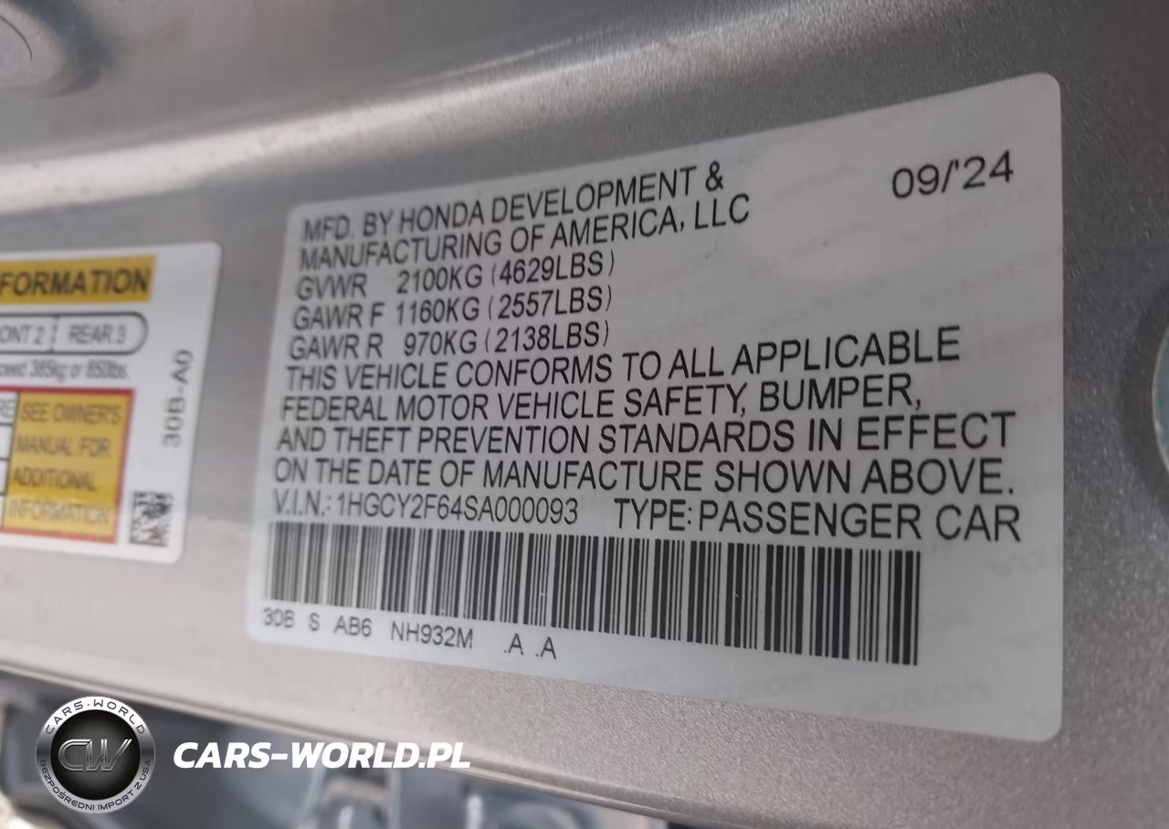 2025 Honda Accord Hybrid Ex-L VIN:1HGCY2F64SA000093 - 9
