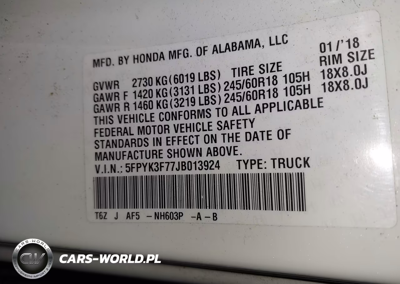 2018 Honda Ridgeline Rtl-E VIN:5FPYK3F77JB013924 - 9