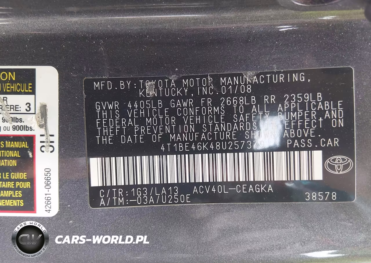 2008 Toyota Camry Xle VIN:4T1BE46K48U257379 - 9