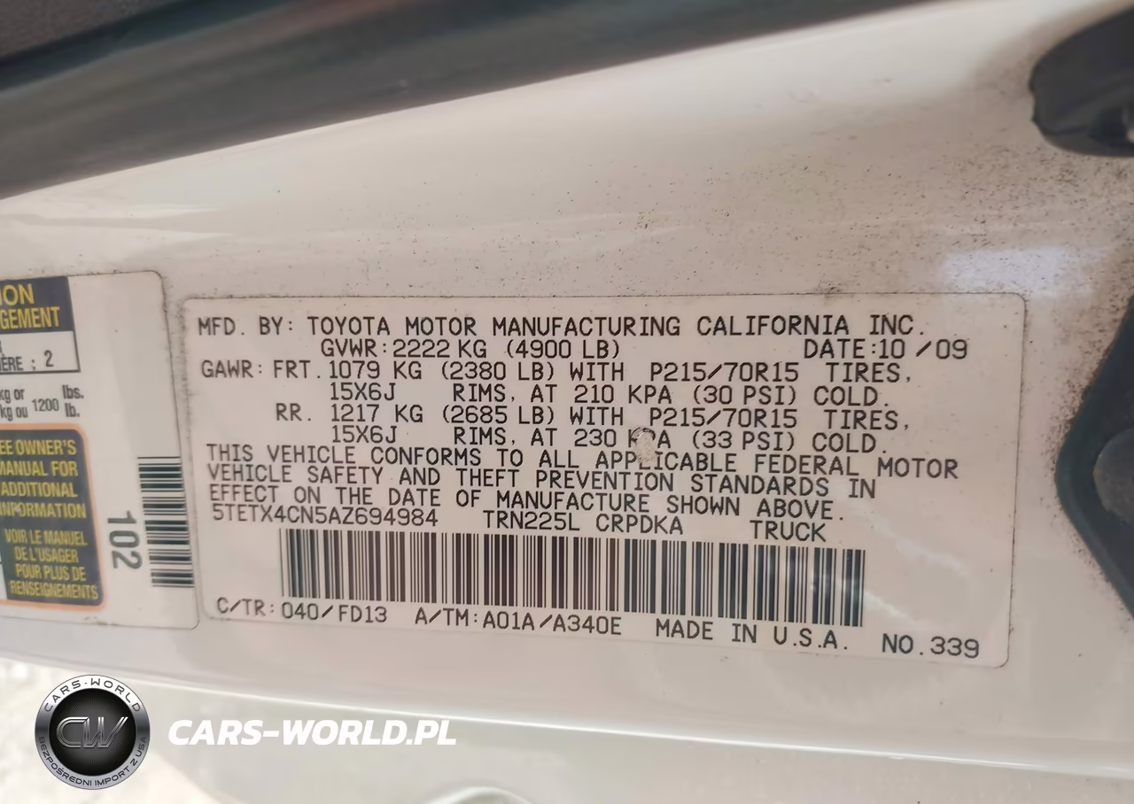 2010 Toyota Tacoma VIN:5TETX4CN5AZ694984 - 9