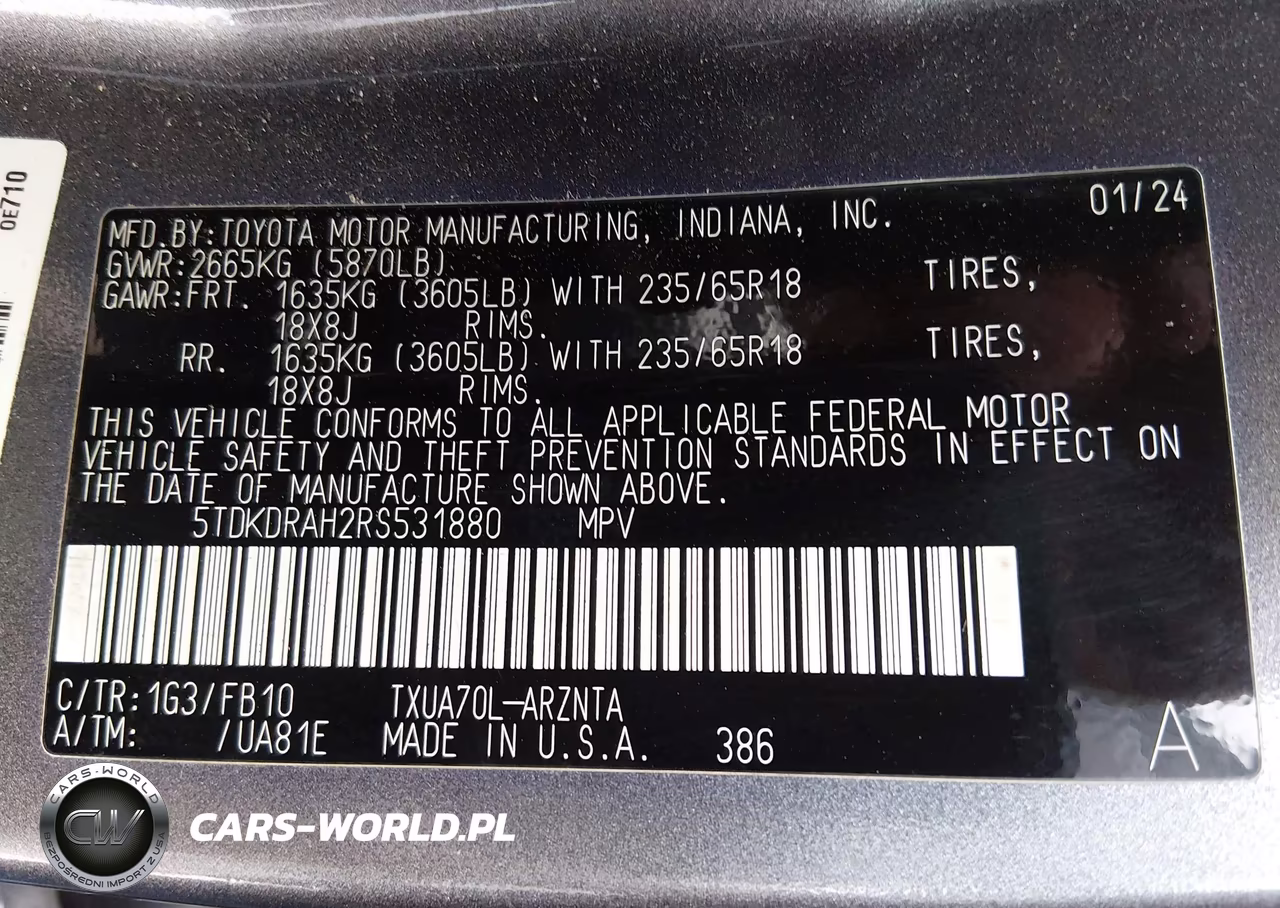 2024 Toyota Highlander Le VIN:5TDKDRAH2RS531880 - 9