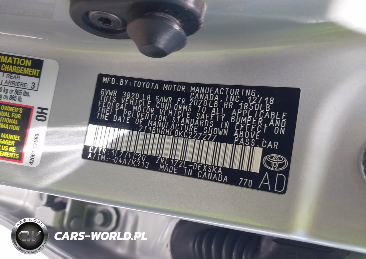 2019 Toyota Corolla Se VIN:2T1BURHE0KC227277 - 9