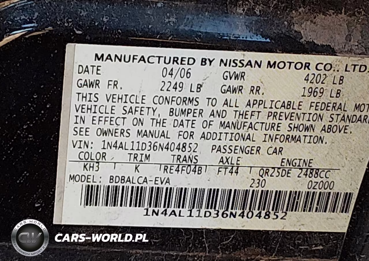 2006 Nissan Altima 2.5 S VIN:1N4AL11D36N404852 - 9