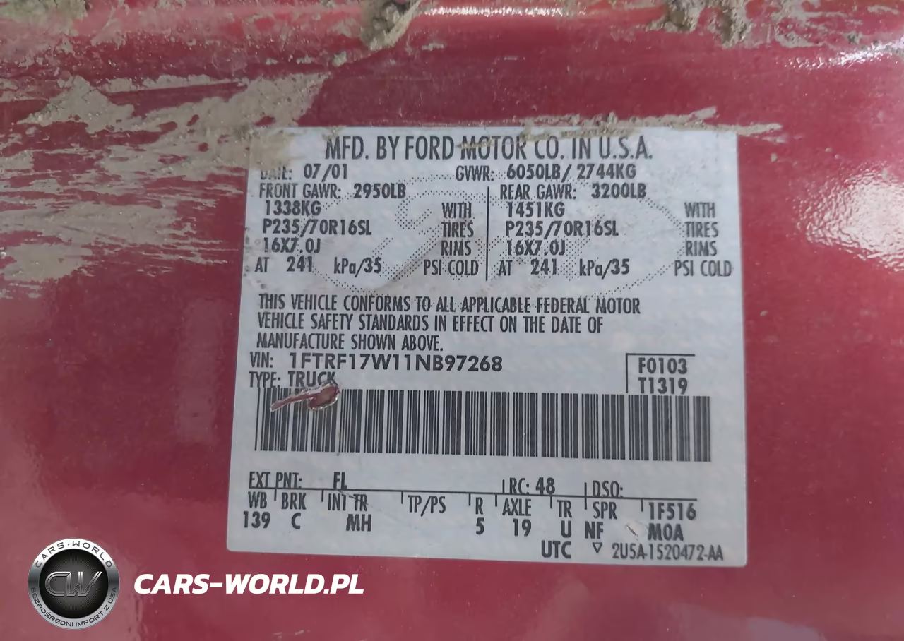 2001 Ford F-150 Xl-Xlt VIN:1FTRF17W11NB97268 - 9