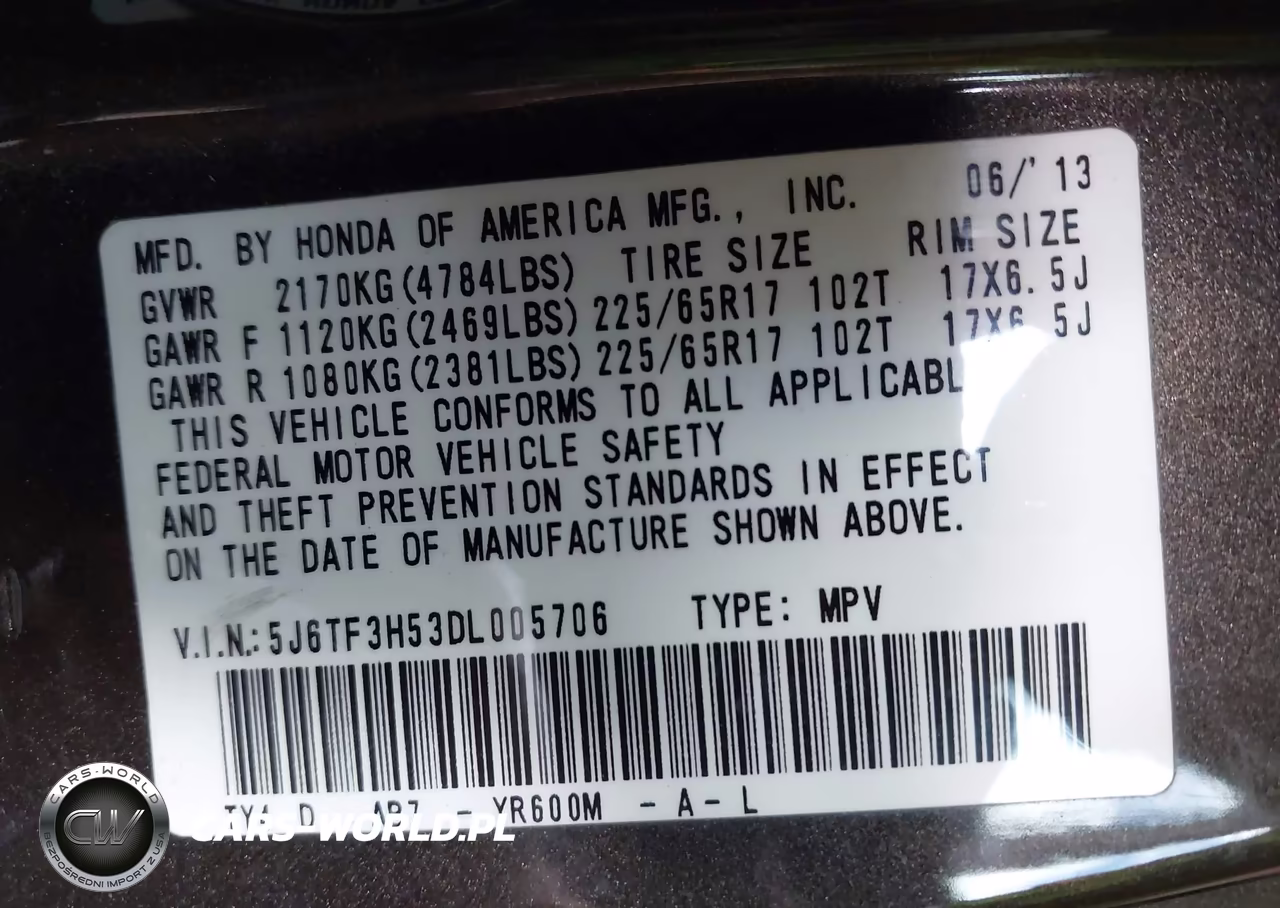 2013 Honda Crosstour Ex-L VIN:5J6TF3H53DL005706 - 9