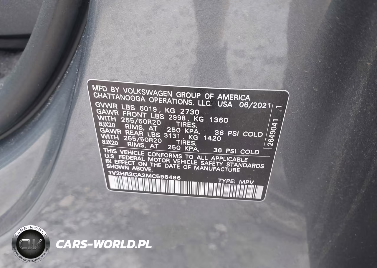 2021 Volkswagen Atlas 3.6L V6 Se W-Technology VIN:1V2HR2CA2MC596496 - 9