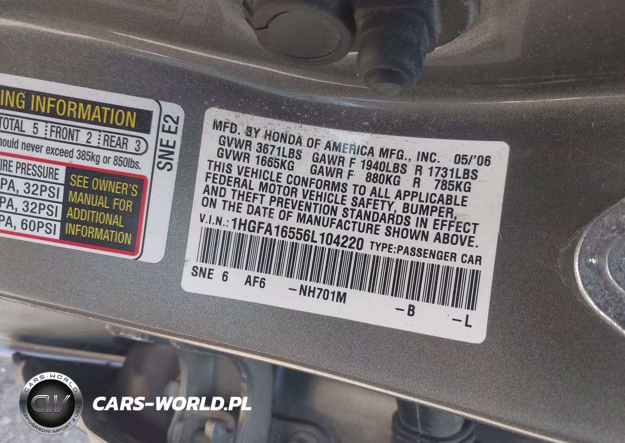 2006 Honda Civic Lx VIN:1HGFA16556L104220 - 9