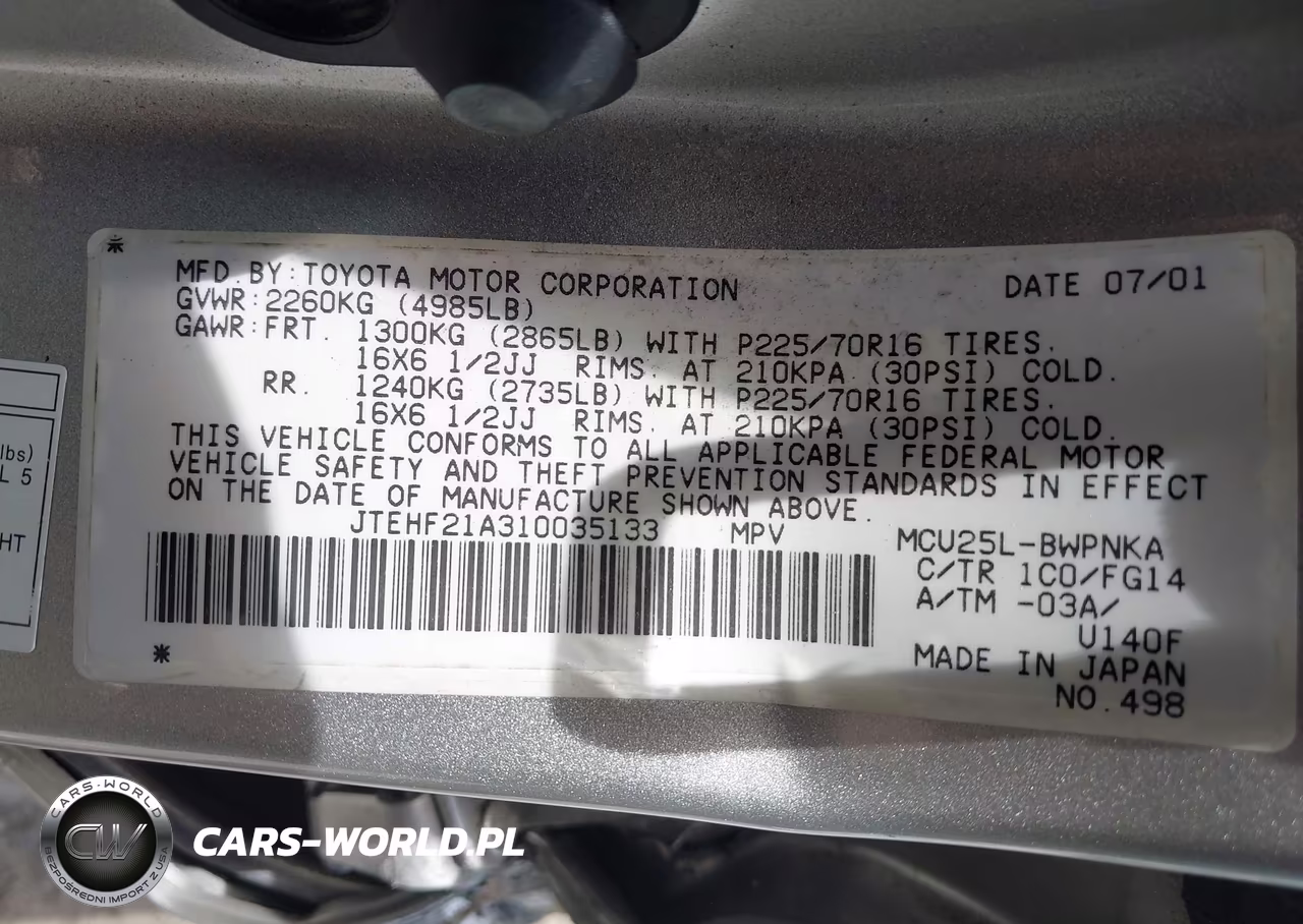 2001 Toyota Highlander V6 VIN:JTEHF21A310035133 - 9