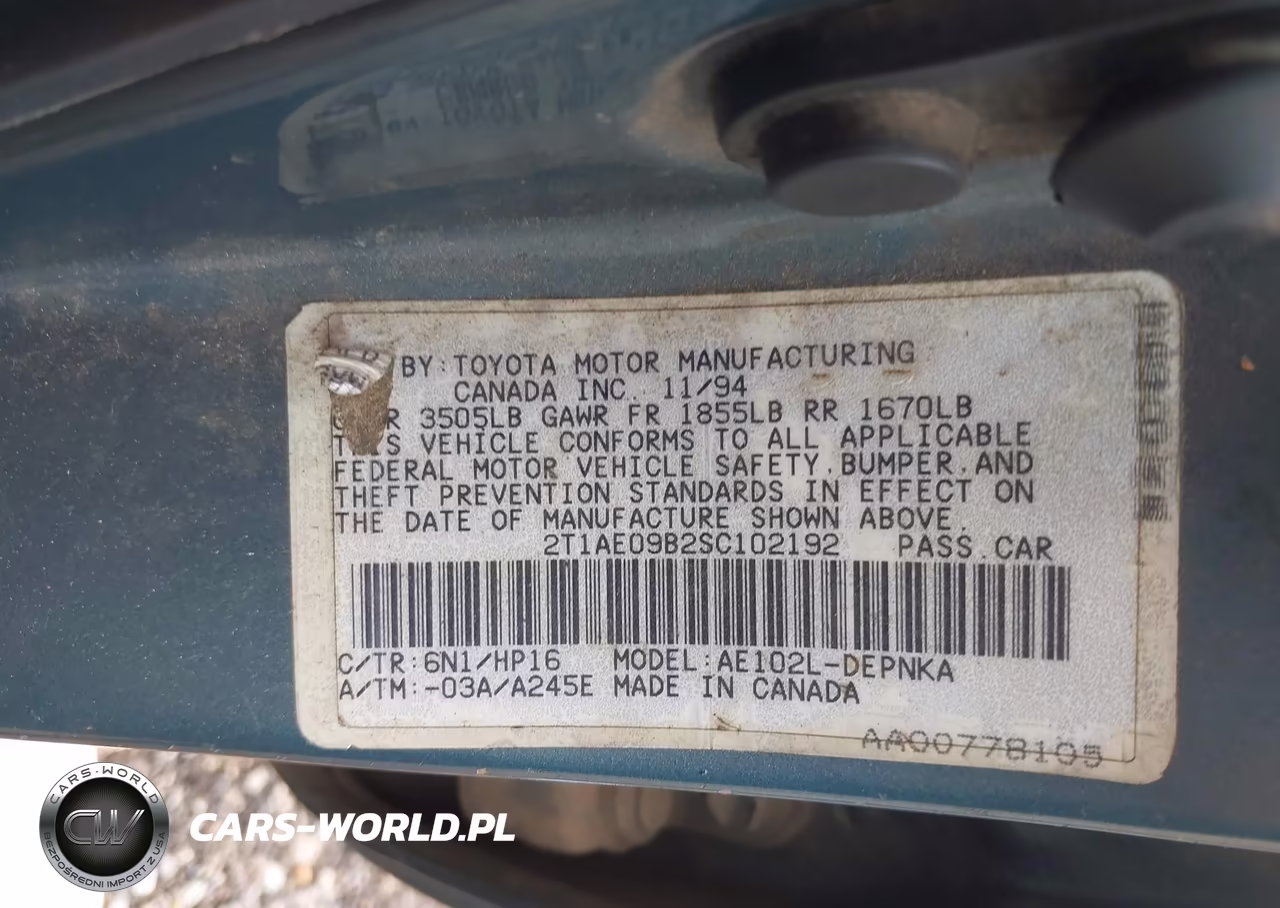 1995 Toyota Corolla Le-Dx VIN:2T1AE09B2SC102192 - 9