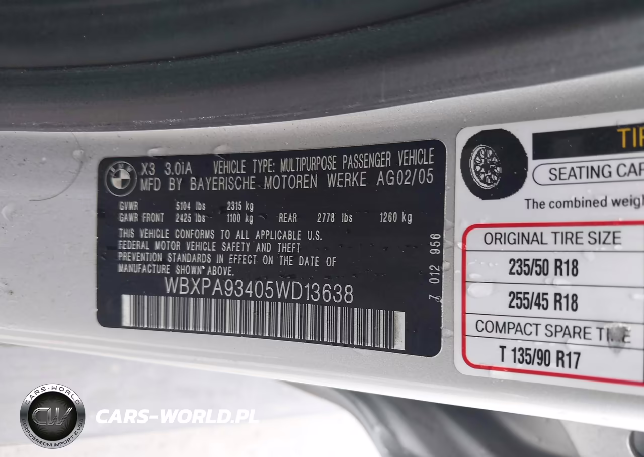 2005 BMW X3 3.0I VIN:WBXPA93405WD13638 - 9