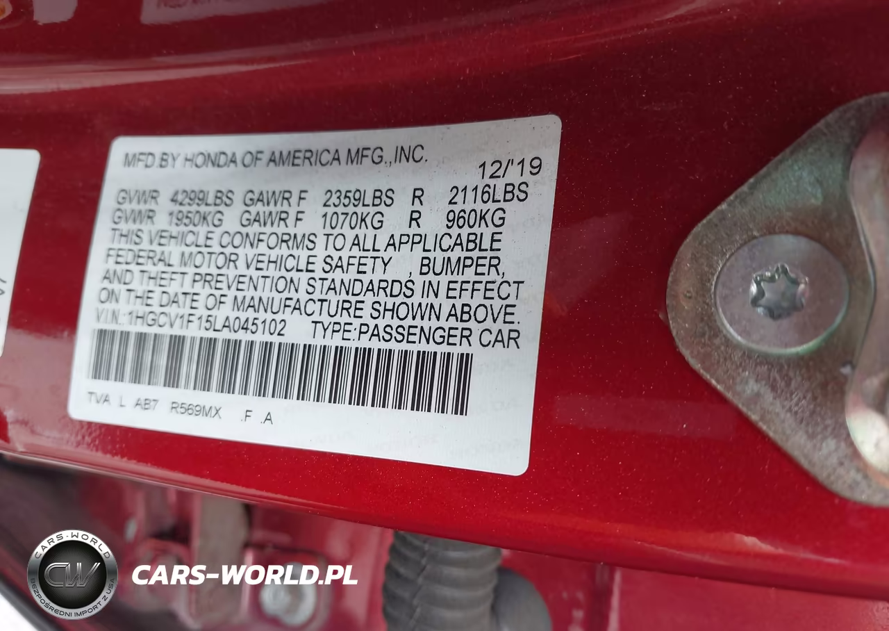 2020 Honda Accord Lx VIN:1HGCV1F15LA045102 - 9