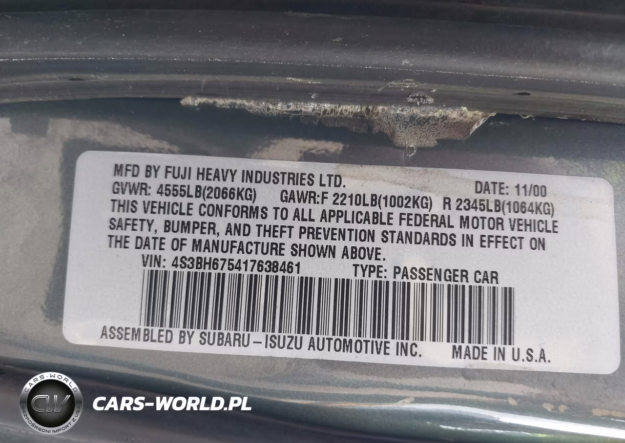 2001 Subaru Outback VIN:4S3BH675417638461 - 9