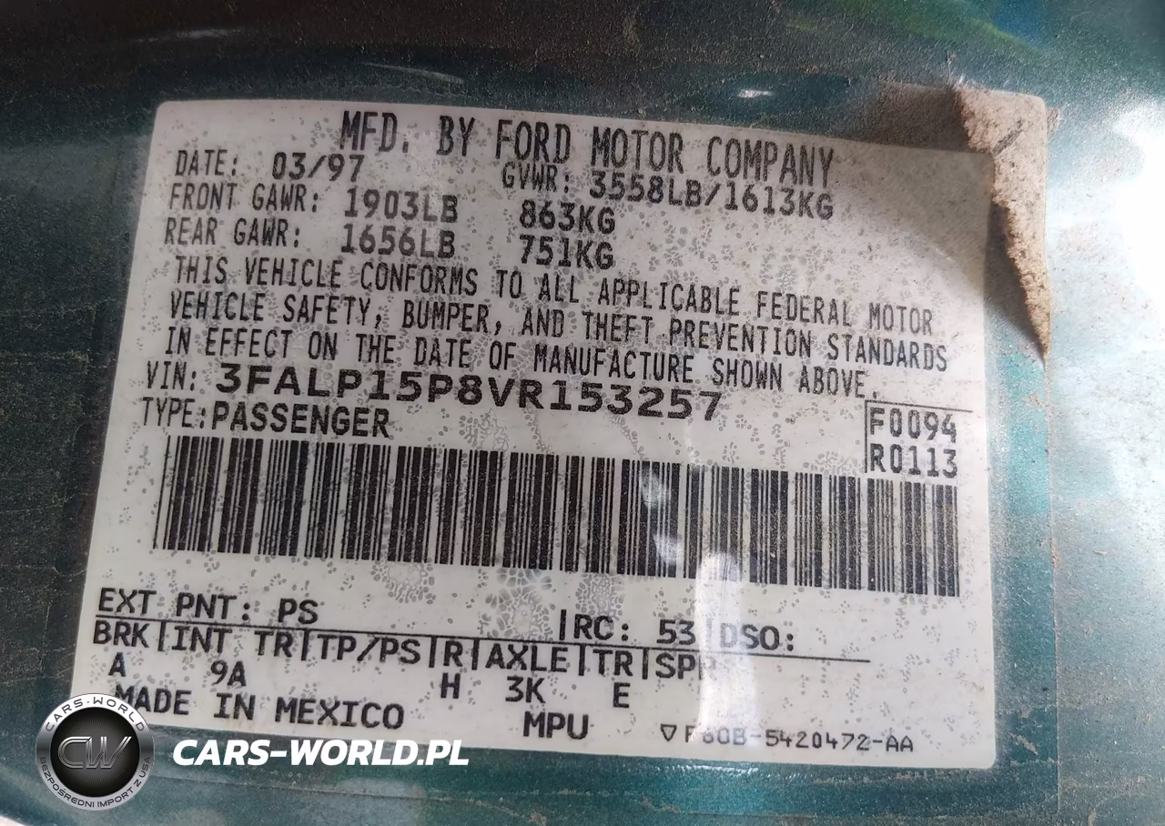 1997 Ford Escort Lx VIN:3FALP15P8VR153257 - 9
