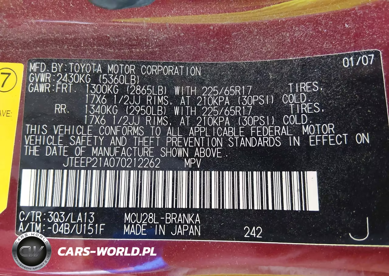 2007 Toyota Highlander Limited V6 VIN:JTEEP21A070212262 - 9