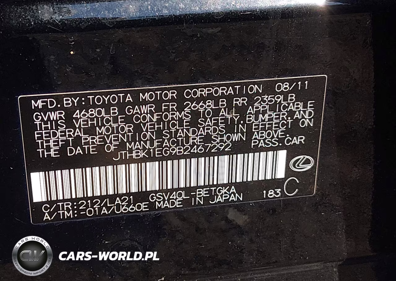 2011 Lexus Es 350 VIN:JTHBK1EG9B2467292 - 9