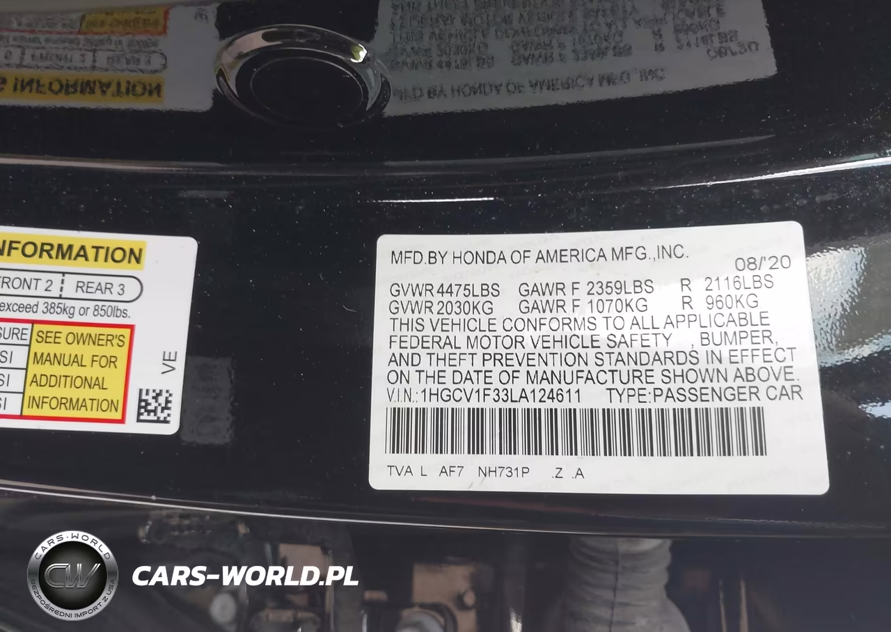 2020 Honda Accord Sport VIN:1HGCV1F33LA124611 - 9