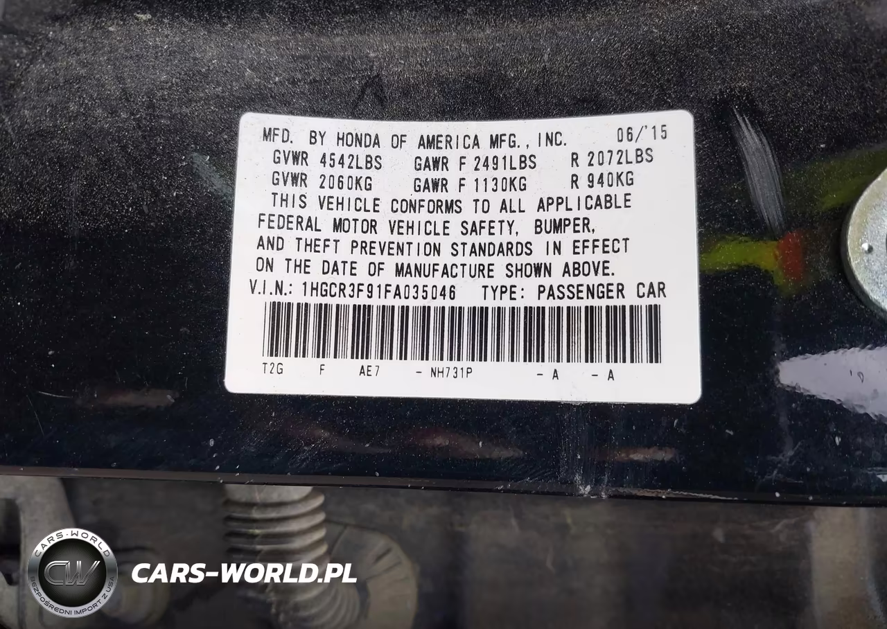 2015 Honda Accord Touring VIN:1HGCR3F91FA035046 - 9
