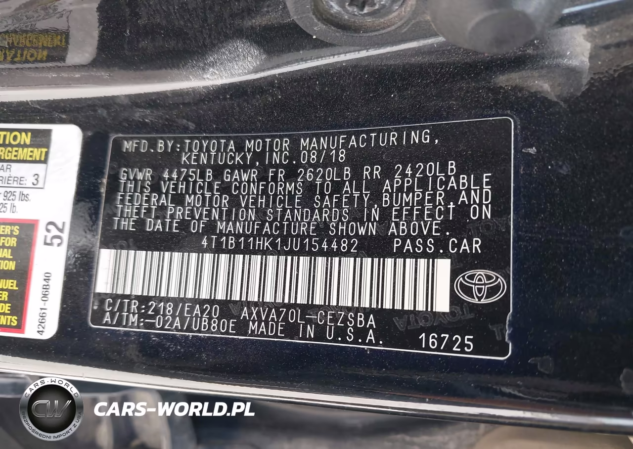 2018 Toyota Camry Se VIN:4T1B11HK1JU154482 - 9
