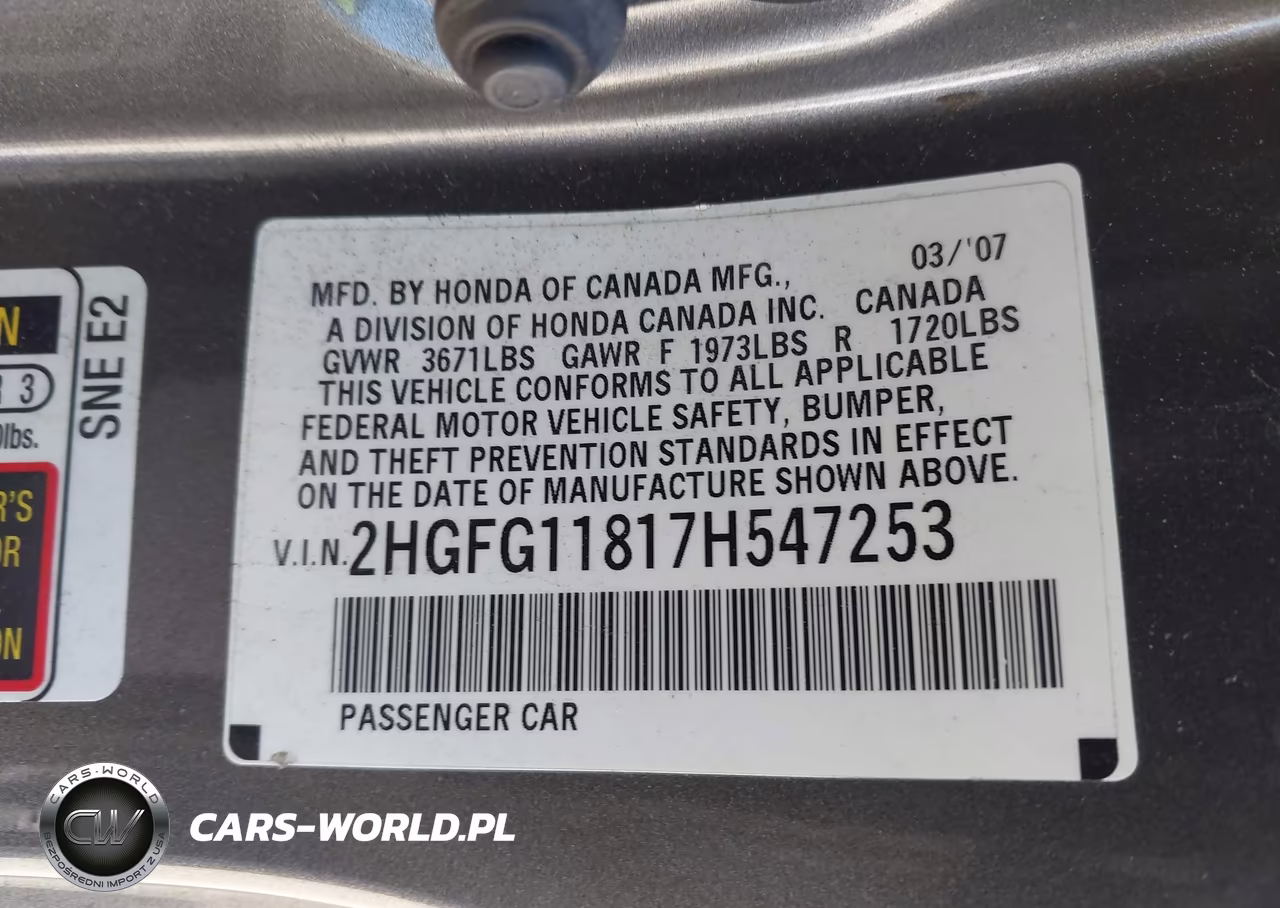 2007 Honda Civic Ex VIN:2HGFG11817H547253 - 9