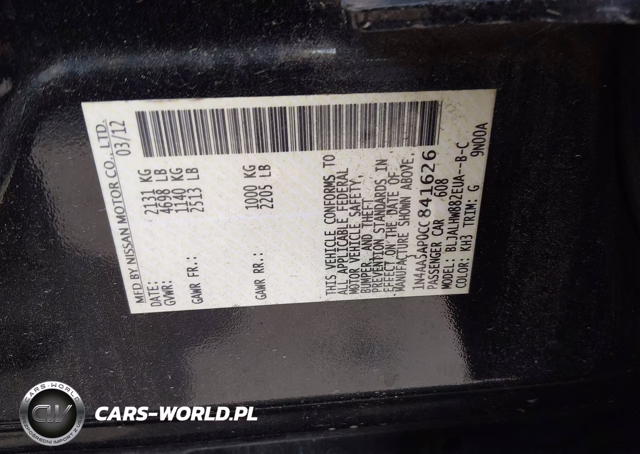 2012 Nissan Maxima 3.5 Sv VIN:1N4AA5AP0CC841626 - 9