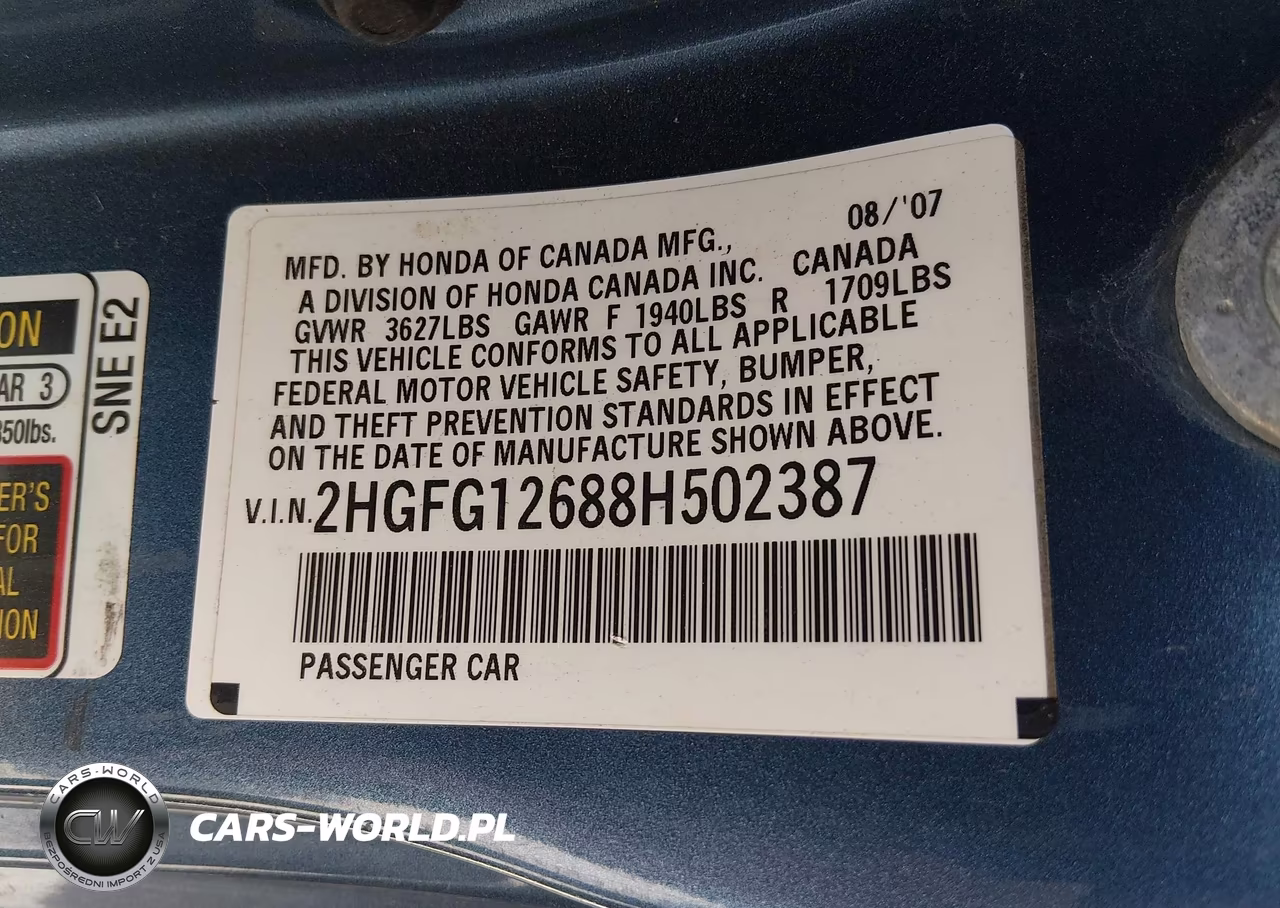 2008 Honda Civic Lx VIN:2HGFG12688H502387 - 9