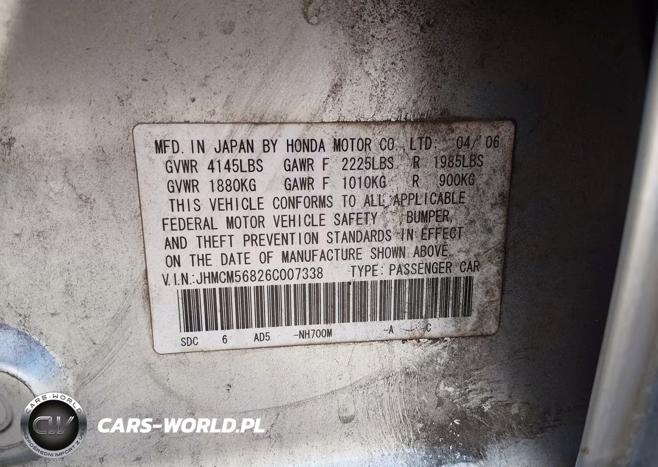 2006 Honda Accord 2.4 Ex VIN:JHMCM56826C007338 - 9