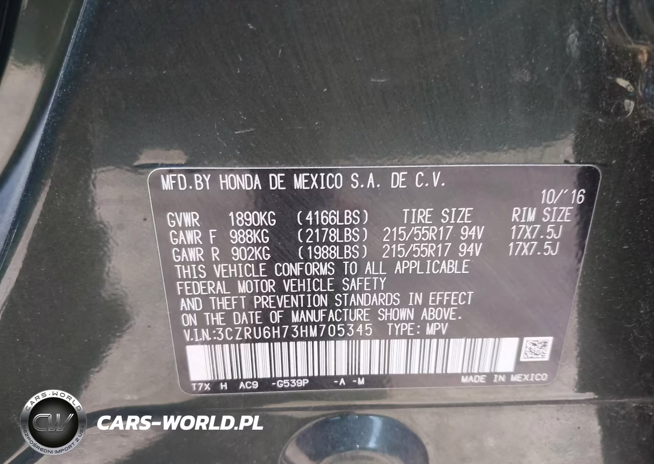 2017 Honda Hr-V Ex-L VIN:3CZRU6H73HM705345 - 9