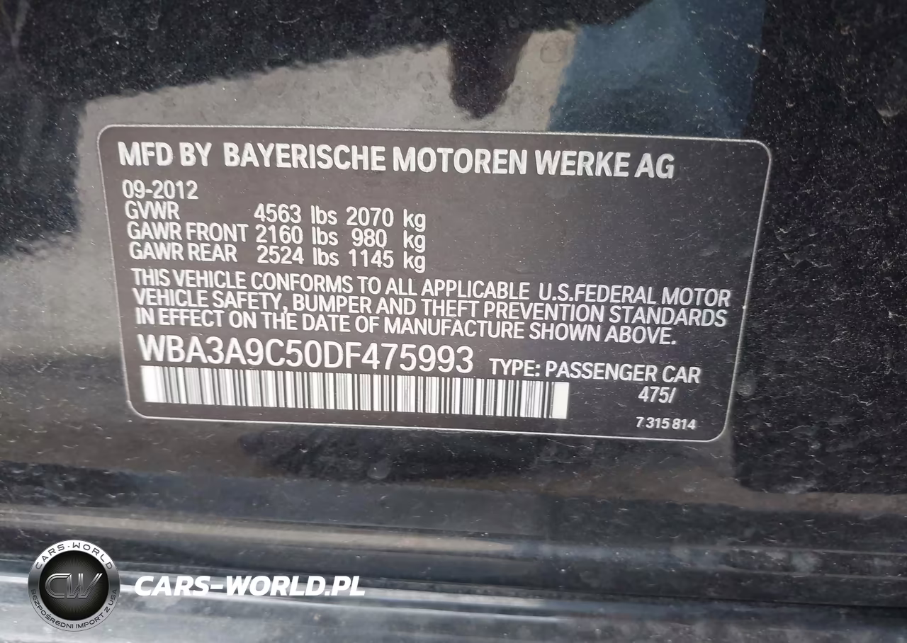 2013 BMW 335I VIN:WBA3A9C50DF475993 - 9
