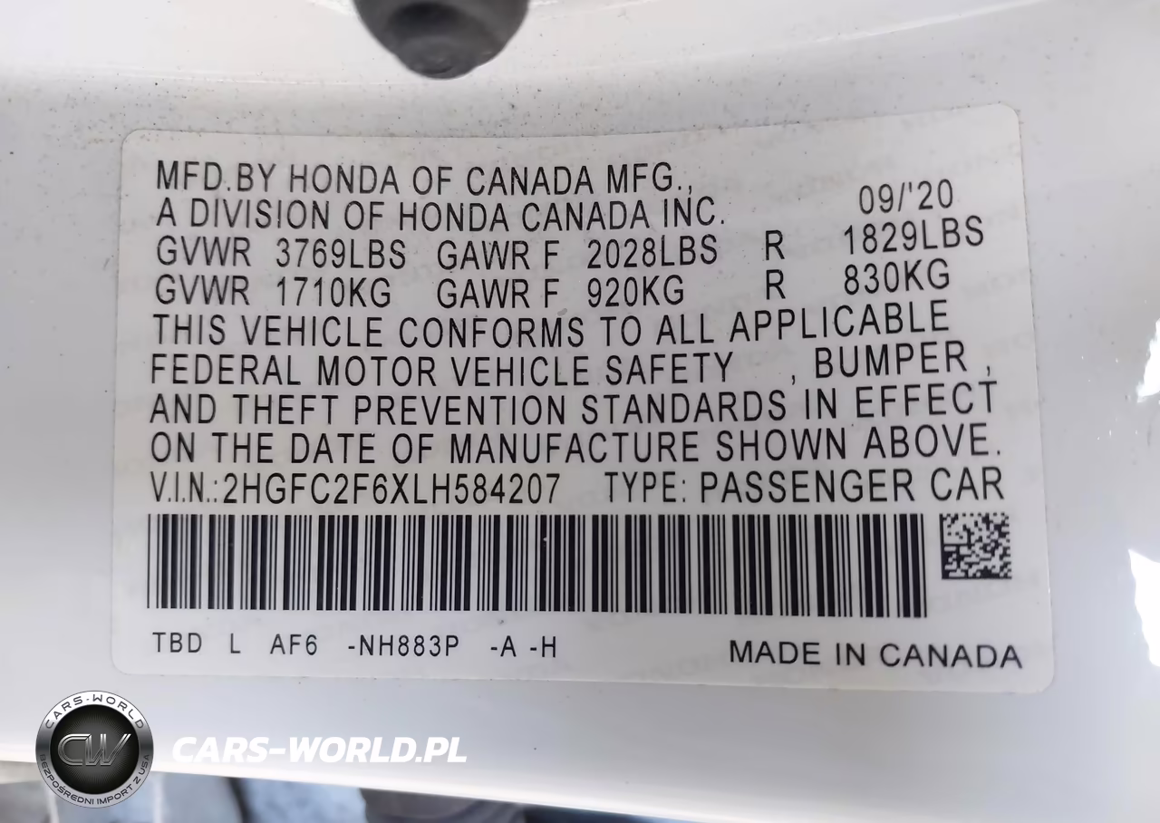 2020 Honda Civic Lx VIN:2HGFC2F6XLH584207 - 9