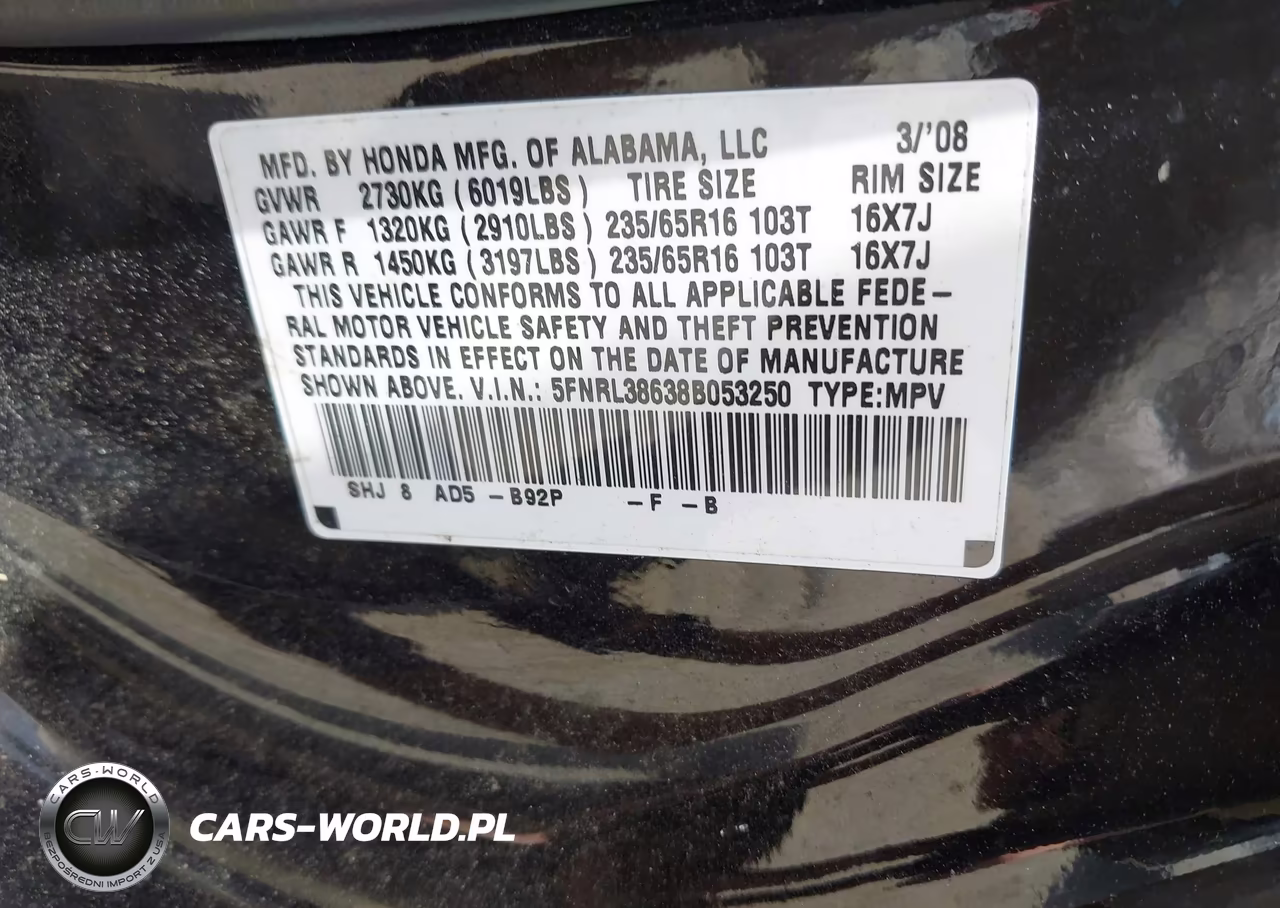 2008 Honda Odyssey Ex-L VIN:5FNRL38638B053250 - 9