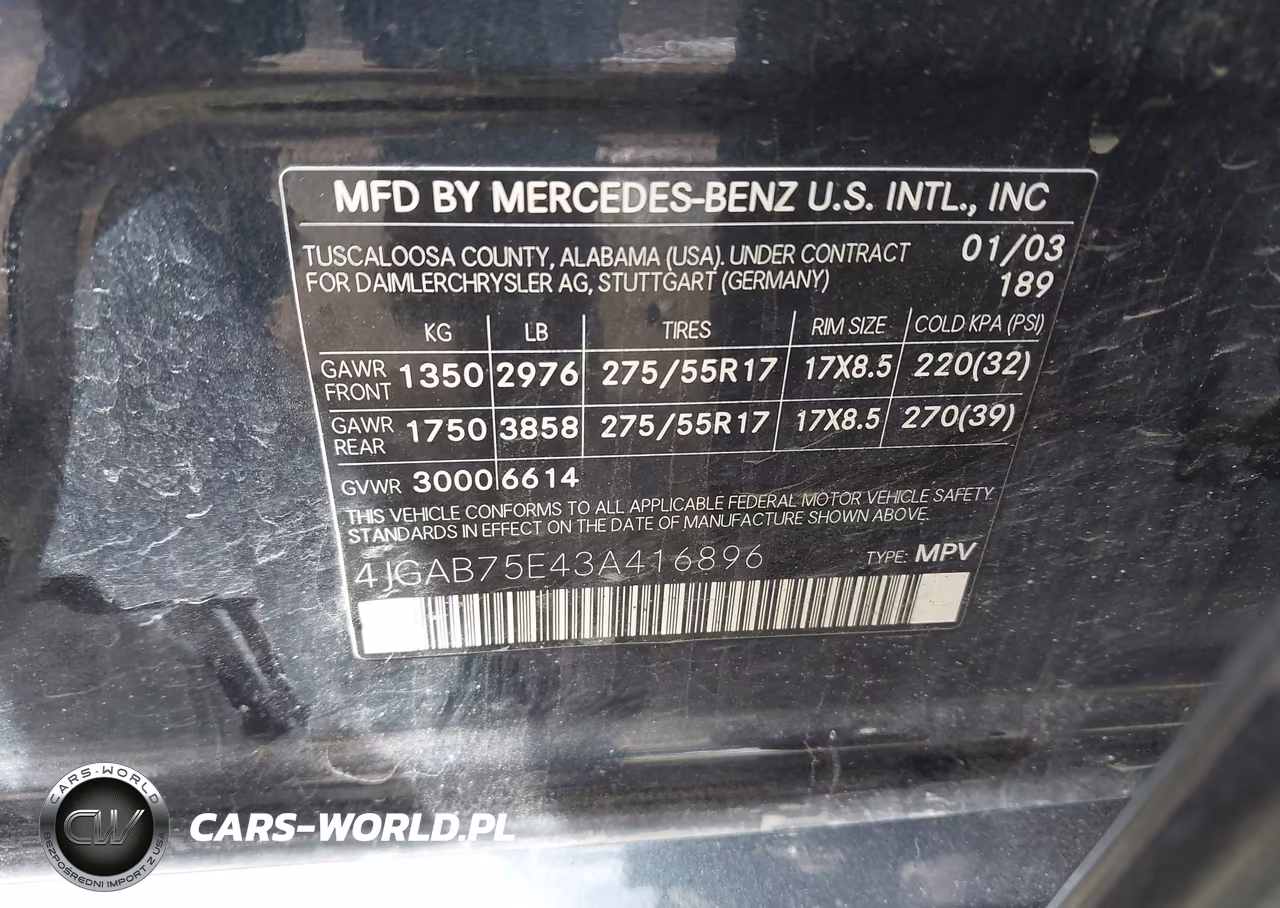 2003 Mercedes-Benz Ml 500 VIN:4JGAB75E43A416896 - 9